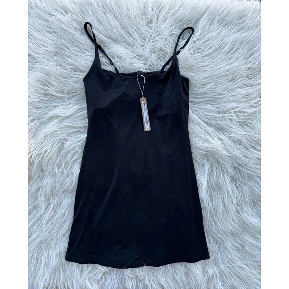 Skims Smooth Lounge Skimpy Strap Scoop Neck Mini Dress Obsidian Size Small - Picture 3 of 11